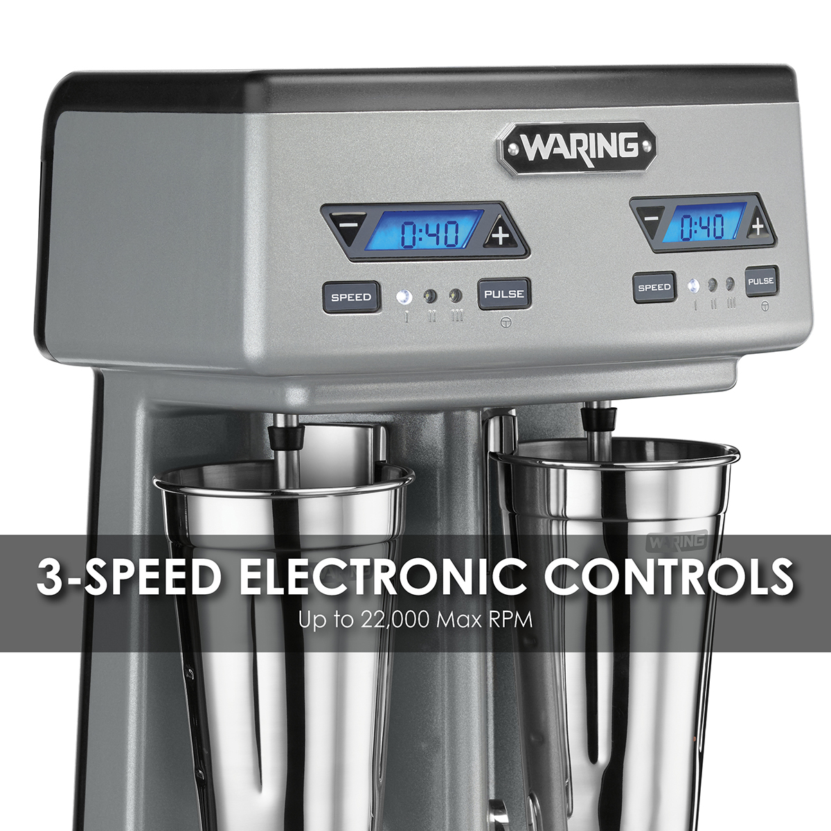 Waring WDM240TX Heavy-Duty Double-Spindle Drink Mixer with Timer